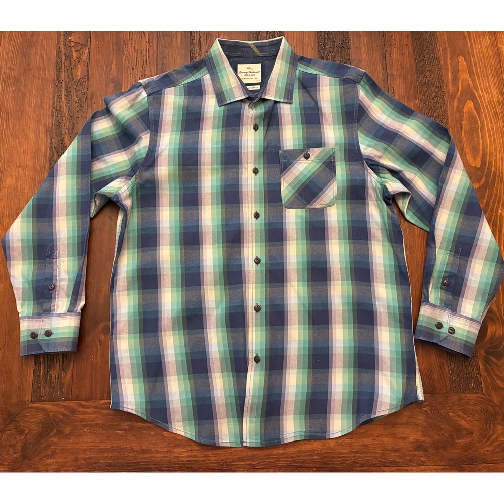 Tommy Bahama Plaid Shirt Button Down Luxury Men's Size Large Office Going Out